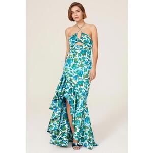 AMUR Edie Tie Neck Gown Blue Size 10 Fabric Pull